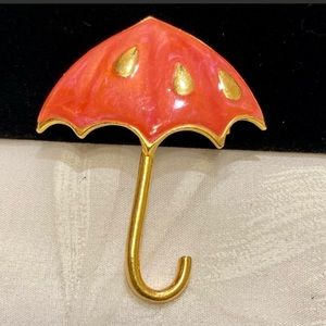 VINTAGE Gold And Enamel Umbrella Brooch Pin (or Pendant)